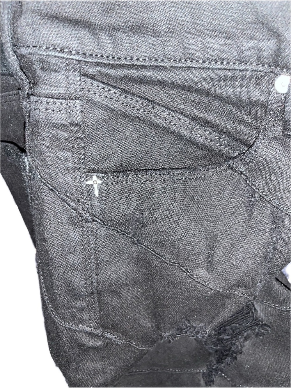 Black RTA brand light wax drkshdw like Distressed Jeans Cross metal rivet sample